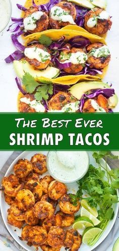 Quick Taco Recipes, Cilantro Lime Cream Sauce, Cilantro Lime Cream, Lime Cream Sauce, Blackened Shrimp Tacos, Best Shrimp Tacos, Cilantro Lime Shrimp Tacos, Shrimp Tacos Recipe, Toasted Corn