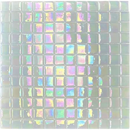 DICOFUN 40-Sheet Rainbow Peel and Stick Backsplash for Kitchen and Bathroom, 6.6" x 6.6" White Glass Mosaic Tiles - - Amazon.com Iridescent Tile Bathroom, Iridescent Glass Tiles, Backsplash For Kitchen, Recycled Glass Tile, Iridescent Tile, Stick Tile Backsplash, Metal Mosaic Tiles, Peel And Stick Backsplash, Stick Backsplash