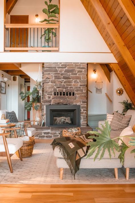 A Beautifully Renovated A-Frame with Views of Oregon’s Mt. Hood | Sunset Magazine Mid Century Modern A Frame, A-frame Interior, Modern A Frame, Hood River Oregon, A Frame Cabins, A Frame House Plans, Sunset Magazine, Casa Country, Hood River