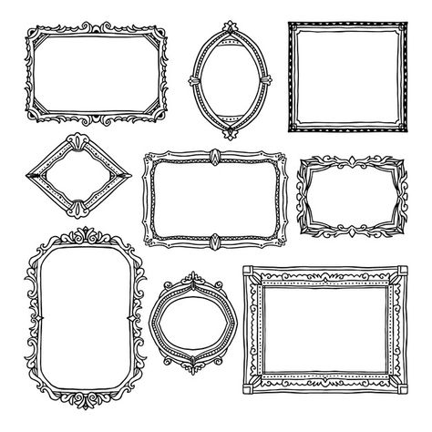 Drawings In Frames, Picture Frame Drawing Ideas, Illustrated Picture Frames, Fancy Picture Frame Drawing, Ornate Frame Illustration, Old Frame Drawing, Victorian Picture Frame Tattoo, Gold Frame Drawing, Fancy Frame Drawing