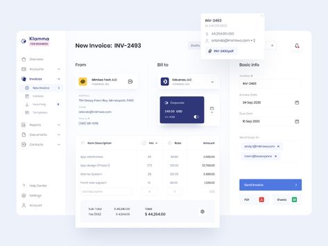 Klamma for Business | Invoice Creating by Alexander Plyuto 🎲 on Dribbble Finance Dashboard, Ui Design Dashboard, Business Invoice, Create Invoice, Invoice Design, Ui Design Website, Dashboard Ui, Web Ui Design, Dashboard Design