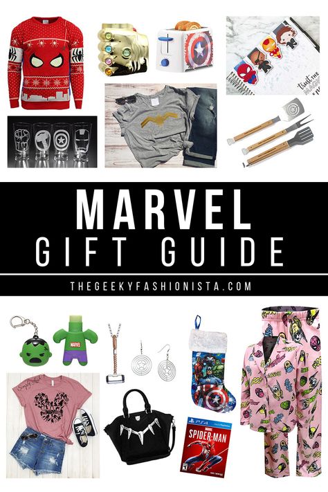 This is the ultimate Marvel Gift Guide for fans of Marvel Comics superheroes and the MCU! Get the perfect geeky birthday and Christmas present ideas here! Marvel Gifts Ideas, Marvel Present Ideas, Marvel Gifts For Him, Gifts For Marvel Fans, Marvel Gift Ideas, Marvel Diy, Marvel Gift, Marvel Jewelry, Birthday Present For Husband