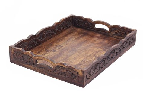 PRICES MAY VARY. CONTENTS: One (1) Mango wood decorative serving Tray. Size - 17 inches length x 13 inches width x 2.5 inches height. Color: Natural. HIGH QUALITY DECORATIVE SERVING TRAY: Made of the premium solid Mango wood, it is sturdy, durable, hard-wearing. The perfect size to serve your favorite food and drink for breakfast in bed, parties and more. MULTI PURPOSE USE: Use as a serving tray to serve food and drinks, breakfast in bed, as a TV tray or sofa tray. Perfect to organize essentials Wood Bed Tray, Wooden Food Tray, Wood Coffee Table Tray, Drinks Breakfast, Uncle Vanya, Sofa Tray, Tray For Coffee Table, Drink Tray, Key Tray