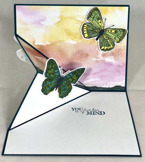 How To Make A Corner Flip Fold Card - StampingJill.com Box Cards Tutorial, Pop Up Greeting Cards, Fancy Fold Card Tutorials, Star Cards, Flip Cards, Card Pattern, Interactive Cards, Fancy Fold Cards, Card Tutorial