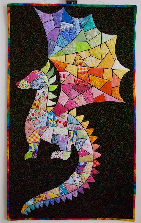 Quilt Art by Lena Pugachova: Template for Lily The Dragon Ticker Tape Quilt, Dragon Quilt, Rail Fence Quilt, Patchwork Quilt Patterns, Quilting Thread, Foundation Paper Piecing, Quilting Crafts, Quilt Tutorials, Quilt Patterns Free