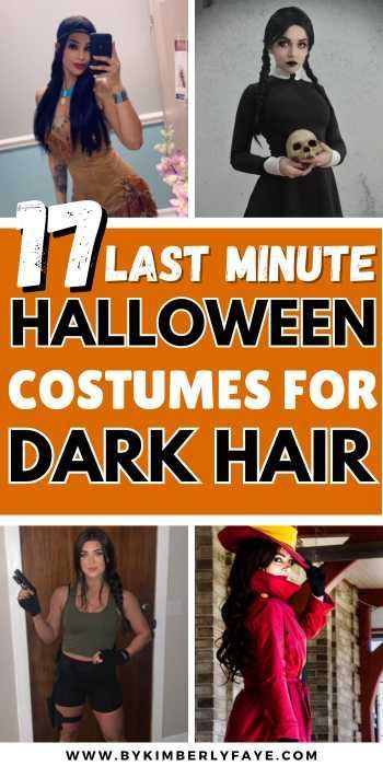 Be prepared quickly with these 17+ Insanely Easy Last Minute Halloween Costumes For Dark Hair, Last Minute Halloween Costumes Dark Hair, Easy Last Minute Halloween Costumes Dark Hair Night Before Halloween Costumes, Easy Halloween Costumes Dark Hair, Costumes With Black Hair Halloween, Black Diy Halloween Costumes, Diy Brunette Halloween Costumes, Costumes With Short Black Hair, Halloween Costumes With Long Black Hair, Simple Last Minute Costumes For Women, Dark Brown Hair Costume Ideas