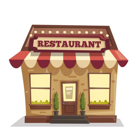 Restaurant or cafe. Exterior building. Vector cartoon illustration. Food and dri #Sponsored , #SPONSORED, #Ad, #Exterior, #Restaurant, #Food, #building Building Vector, Cafe Exterior, Cartoon Building, Kitchen Background, Restaurant Pictures, Restaurant Exterior, Clip Art Library, Office Pictures, Flat Design Illustration