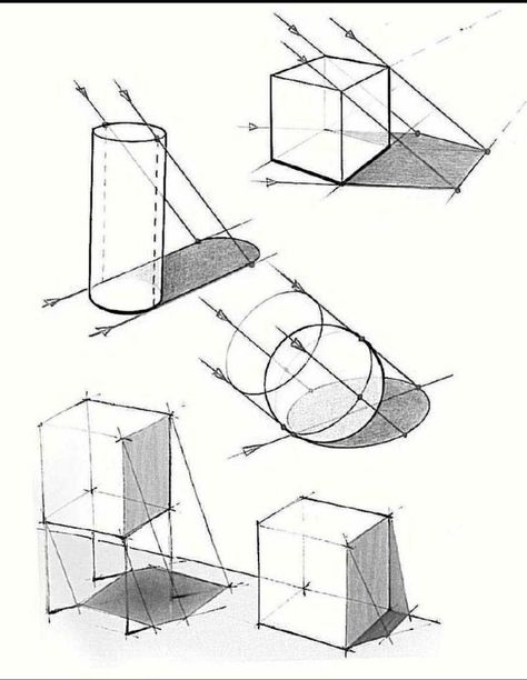 Geometric Shapes Drawing, Basic Sketching, Shadow Drawing, Perspective Drawing Architecture, Perspective Drawing Lessons, Art Basics, Object Drawing, Geometric Drawing, Perspective Art