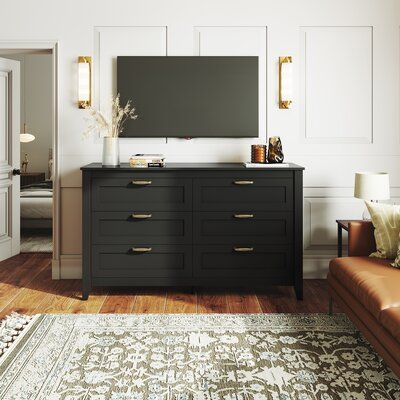 Red Barrel Studio® 6 Drawer 54'' W Double Dresser | Wayfair Dresser Decor Bedroom, Dresser Wood, Dresser With Tv, Black Dresser, Black Dressers, Dresser For Bedroom, Bedroom Essentials, Wood Dresser, Bed Desk