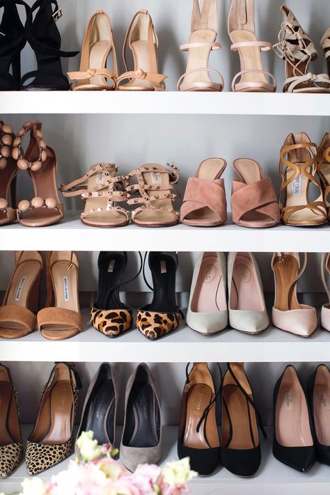 My Closet + Spring Cleaning Tips Lily Chandelier, Anthropologie Knobs, Spring Cleaning Tips, Restoration Hardware Chair, Baby Christmas Photos, Heels Collection, Shoe Shelves, Minnetonka Moccasins, Spring Cleaning Hacks