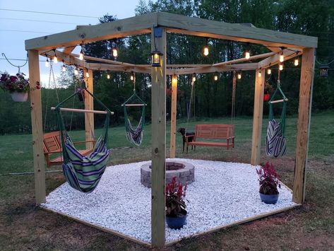 Outdoor Fire Pit Area, Outdoor Improvements, Fire Pit Swings, Fire Pit Ideas, Diy Backyard Patio, Dreamy Garden, Outdoor Fire Pit Designs, Fire Pit Landscaping, Backyard Swings