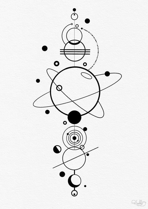 Spacetime Tattoo, Space Planets Tattoo, Minimalistic Space Tattoo, Science Line Art, Minimal Space Tattoo, Planetary Tattoo, Quantum Physics Tattoo, Planet Line Art, Universe Line Art