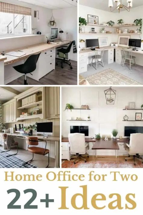 Home Office For 2 Layout, 2 Office Desk In One Room, Home Office And Study Room, Home Office Double Desk Ideas, Share Office Space Ideas, His And Her Desk Shared Office, Office Layout 2 Desks, Home Office Ideas For 2 People, Small Office Ideas For Two People