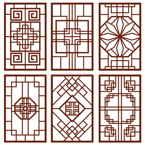 Traditional korean door and window ornament, chinese wall design, japan frames vector set royalty free illustration Chinese Window, Chinese Door, Korean Fabric, Wallpaper Geometric, Chinese Wall, Chinese Interior, Chinese Pattern, Motif Art Deco, 1 Wallpaper