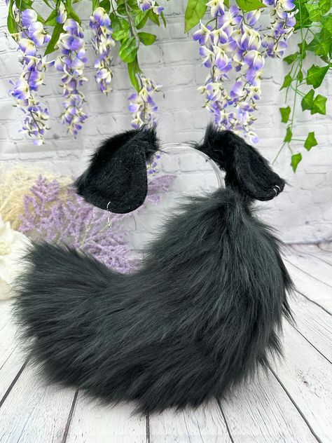 Goth Floppy Black Puppy Ears and Tail Bendable Realistic Dog - Etsy Puppy Ear Headband, Black Wolf Ears And Tail, Puppy Ears And Tail Set, Kemonomimi Ears And Tail, Puppy Play Aesthetic, Pup Play Aesthetic, Puppy Boy Aesthetic, Dog Ears And Tail, Puppy Ears And Tail