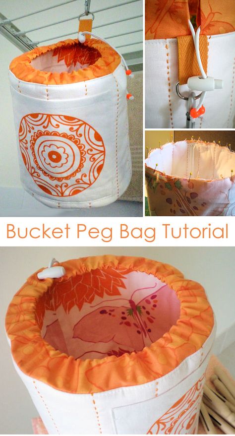 Bucket Peg Bag Tutorial Peg Basket Sewing Pattern, Sew Peg Bag Free Pattern, Washing Peg Bag, Peg Bags To Make, How To Make A Peg Bag, Clothes Peg Bag, Diy Peg Bag, Peg Bags Free Pattern, Peg Bag Sewing Pattern Free