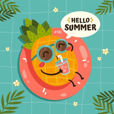 Summer Season Illustration, Summer Cartoon Art, Summer Time Illustration, Happy Summer Holidays Images, Cute Summer Illustration, Summer Illust, Summer Illustration Art, Summer Drawing Ideas, Summer Graphic Design