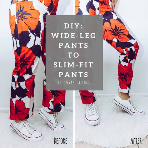 Follow along in this 7-step tutorial that teaches you how to taper your pant legs for a slim-fit look. Tailoring Diy, Tailored Pants Women, Pants Diy, Taper Pants, Diy Pants, Thrift Flip, Women Diy, Tapered Pants, Embroidery And Stitching