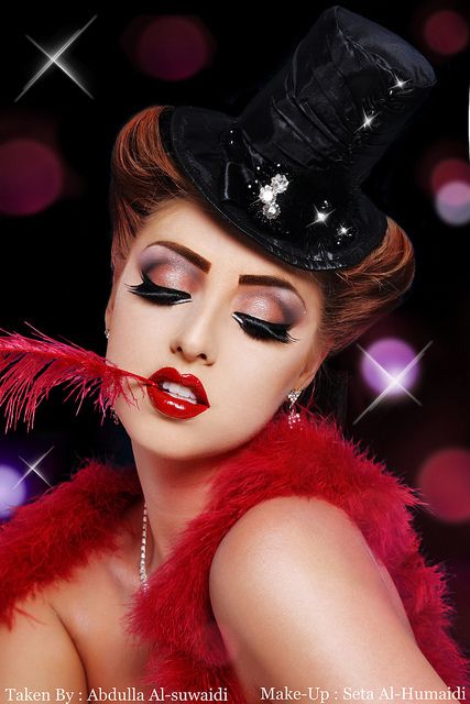 A Night At The Moulin Rouge by S.H Make-Up Artist, via Flickr  @Youngblood Mineral Cosmetics Moulin Rouge Outfits, Cabaret Makeup, Moulin Rouge Costumes, Burlesque Makeup, At The Moulin Rouge, Burlesque Party, Rouge Makeup, The Moulin Rouge, Drag Make-up