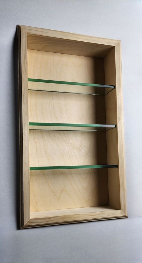 Recessed Wall Storage With Glass Shelves |24x14| Wall Insert Shelves, Bathroom Recessed Shelves, Drywall Niche, Recessed Wall Storage, Between Stud Storage, Storage For Entryway, Recessed Shelf, Niche Shelves, Recessed Storage