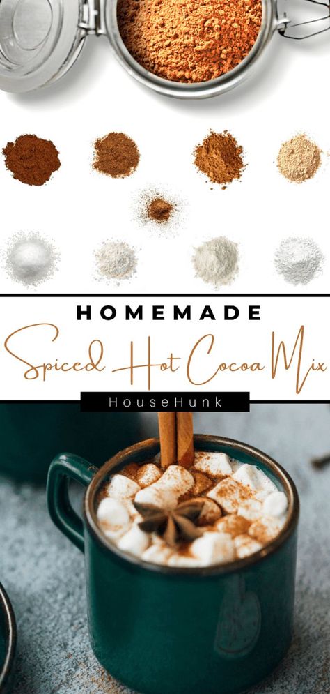 Holiday Hot Cocoa Gift Ideas, Spiced Hot Cocoa Mix Recipe, Ginger Hot Chocolate, Christmas Hot Chocolate Recipes, Homemade Cocoa Mix Recipe Jar Gifts, Spicy Hot Cocoa Recipe, Hot Drink Mixes Christmas Gifts, Spiced Hot Cocoa Recipe, Hot Chocolate Recipes For Gifts