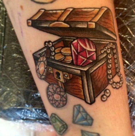 Traditional Treasure Chest Traditional Treasure Chest Tattoo, Treasure Box Tattoo, Treasure Chest Tattoo, Treasure Tattoo, Pirate Tattoos, Eagle Chest Tattoo, Unconventional Art, Prov 31, Vegas Tattoo