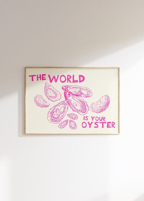 The World Is Your Oyster Print Trendy Horizontal Wall Art Trendy Kitchen Print Retro Food Art Modern Kitchen Art Oyster Poster Printable Art Oyster Poster, Oyster Print, Wall Print Design, Modern Kitchen Art, Fun Art Print, Scandinavian Wall Decor, The World Is Your Oyster, World Is Your Oyster, Retro Food