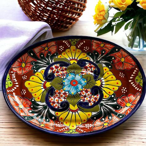 PRICES MAY VARY. Authentic Mexican Dinnerware: Handmade and handpainted in Guanajuato, Mexico. Vibrant Floral Pottery: Add a burst of color to your table with this stunning Talavera serving platter. Large Oval Design: Generously sized at 15x11.5", perfect for serving meats and showcasing your culinary creations. Unique Artistry: Each platter is a one-of-a-kind piece, celebrating the skill of Mexican artisans. Versatile Entertaining: Ideal for family dinners, celebrations, and adding a touch of M Rustic Mexican Home Decor, Mexican Dinnerware, Mexican Style Decor, Floral Pottery, Mexican Gifts, Mexican Home Decor, Mexican Home, Hacienda Style, Mexican Decor