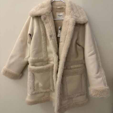 Nwt Leather Coat With Shearling Detail, Never Been Worn. Shearling Coat, Shearling Jacket, Leather Coat, Long Coat, Fall Fashion, Abercrombie Fitch, Autumn Fashion, Jackets For Women, Jackets & Coats