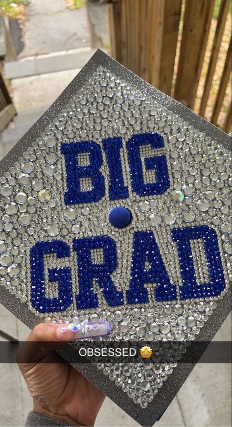 Blue Graduation Cap Designs, Graduation Cap Ideas Funny, Graduation Cap Ideas High School, Graduation Cap Designs Aesthetic, Graduation Cap Designs High School, High School Graduation Cap Designs, Graduation Cap Designs College, Grad Hats, Graduation Board