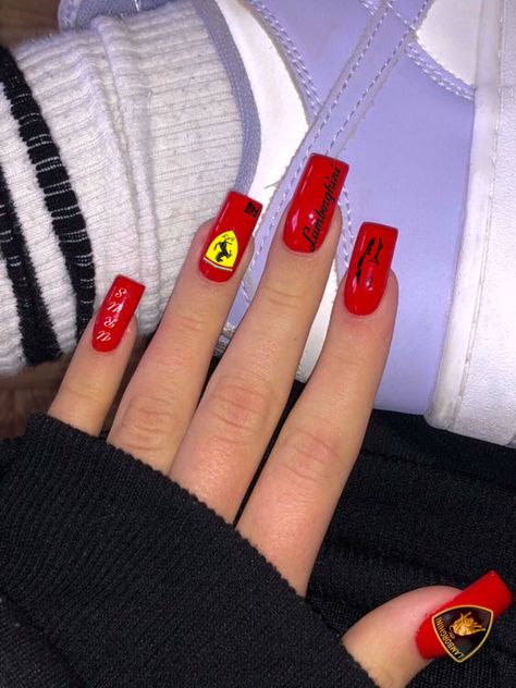 F1 Nails Designs Ferrari, Moto Nails, Ferrari Nails, Formula 1 Nails, Mercedes Nails, F1 Nails, Car Nails, Racing Nails, Richard Pryor