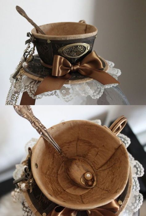 Steampunk Tailor, Steam Punk Mad Hatter, Teacup Headband, Tea Cup Hat, French Hoods, Teacup Hat, Steampunk Mad Hatter, Steampunk Hats, Cup Hat