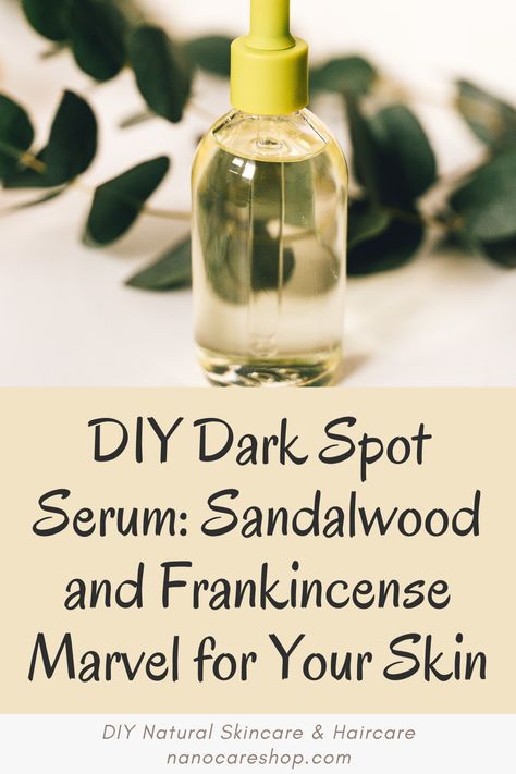 Introducing our game-changing DIY Dark Spot Serum: a miraculous blend of Sandalwood and Frankincense that will work wonders for your skin! If you've been struggling to find an effective solution to soothe and treat those stubborn dark spots, look no further. We've got you covered with a formulation suitable for all skin types, except for sensitive skin, where we offer gentle alternatives. Essential Oil Dark Spot Remover For Face, Essential Oils For Dark Spots On Skin, Essential Oil For Dark Spots On Face, Diy Facial Serum Recipes, Diy Dark Spot Remover For Face, Diy Dark Spot Remover, Age Spots Essential Oils, Facial Serum Diy, Essential Oil Spray Recipes