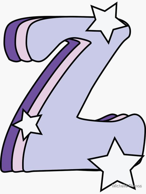 "Retro and Groovy Letter Z (Lilac, Pink, Purple, Stars)" Sticker for Sale by Michelle Ramos | Redbubble Huruf Aesthetic A-z, Uzi Wallpaper, Z Aesthetic, Z Letter, Hijab Drawing, Purple Stars, Lilac Pink, Alphabet Stickers, Letter Z