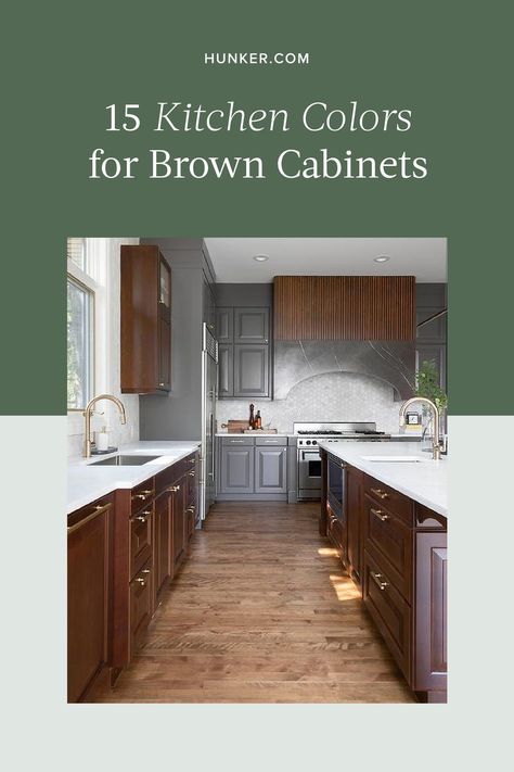 Dark Wood Kitchen Ideas, Kitchen Wall Colors With Brown Cabinets, Kitchen Paint Colors With Dark Cabinets, Best Colors For Kitchen Cabinets, Kitchen With Brown Cabinets, Kitchen With Dark Brown Cabinets, Dark Brown Kitchen Cabinets, Brown Cupboards, Kitchen Cabinet Color Schemes