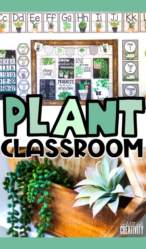 Calling all plant-loving teachers! Decorate your classroom walls with this serene plant classroom theme today! Just download and print from the comfort of your home or classroom to get started creating the classroom space of your dreams! Classroom Theme Growing, Leaf Classroom Theme, Plant Themed Classroom Decoration, When We Learn We Grow Classroom Theme, Classroom Door Plant Theme, Grow With Us Theme, Classroom Themes Plants, Plant Inspired Classroom, Plant Themed Classroom Bulletin Boards