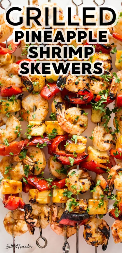 Skewers Shrimp On The Grill, Shrimp Skewers Grill Pineapple, Shrimp Skweres Ideas, Hawaiian Shrimp Skewers, Grilled Jerk Shrimp And Pineapple Skewer, Shrimp Skewers On The Grill, Shrimp And Veggie Skewers, Grilled Shrimp Dinner Recipes, Teriyaki Shrimp Skewers