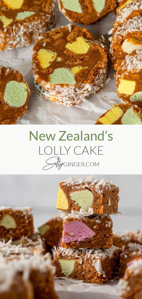 Lolly Cake Recipe, Lollie Cake, Kiwi Recipes, No Bake Slices, Lolly Cake, Marie Biscuit, Rectangle Cake, Caramel Slice, Cake Mixture