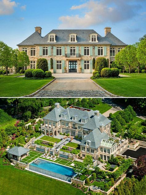 House Plans Mansion Luxury, Castle Design House, Chateau Style Homes, French Mansion Exterior, Modern Mansion Exterior Luxury, French House Exterior, Dream Mansion Exterior Luxury Houses, Luxury Mansion Exterior, Big Houses With Pools