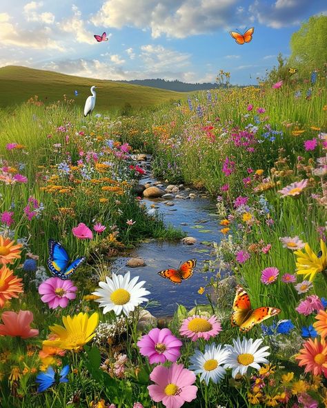 A vibrant and colorful meadow #colorfulmeadow #wildflowersmeadow #butterfliesinmeadow Beautiful Energy, Wild Flower Meadow, Flower Meadow, Wild Flower, Landscape Photography, Wild Flowers, Beautiful Flowers, Rainbow, Energy