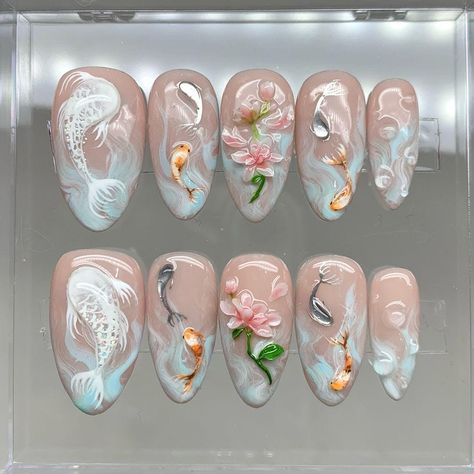 Koi Nails, Floral Acrylic Nails, Strawberry Nail Art, Ideas Uñas, Nail Store, Fantasy Nails, Girly Acrylic Nails, Nail Box, Nail Art Ombre