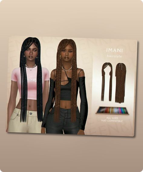 Sims 4 Hairstyle CC: Imani Hairstyle By Enriques4 Sims4cc Hairstyles, Female Dreads, 4 Hairstyles, 4 Braids, Sims 4 Cc Download, Model Nails, Best Sims, Dread Hairstyles, Cc Sims