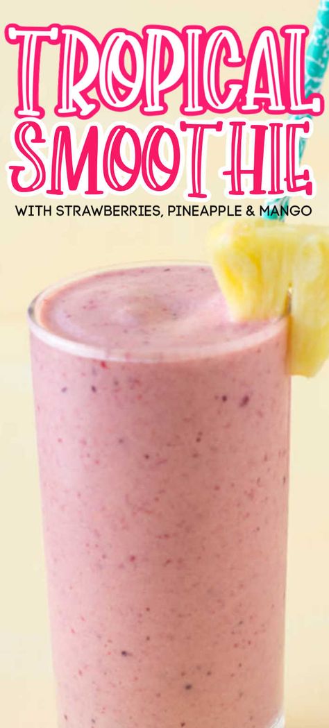 Aloha Pineapple Smoothie, Tropical Fruit Smoothie Recipes, Healthy Soomthies, Blendjet Recipes, Peach Mango Smoothie, Strawberry Pineapple Smoothie, Tropical Fruit Smoothie, Food Smoothies, Healing Smoothie