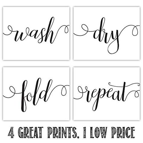 Room Picture Wall, Wash Dry Fold Repeat, Picture Wall Decor, Laundry Room Pictures, Laundry Humor, Guide Sign, Laundry Guide, Wash Dry Fold, Poster Black And White