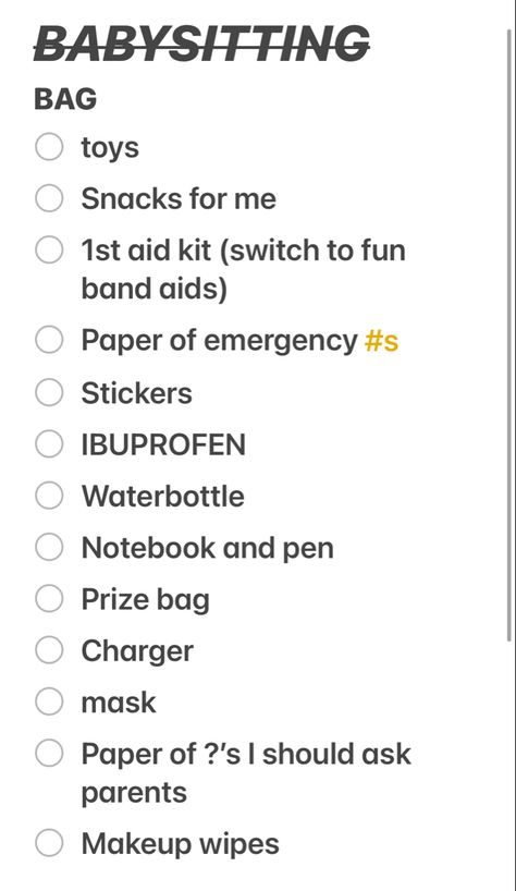 What To Wear Babysitting Outfit, Babysitting 101 Tips, Things To Do For Babysitting, Stuff For Babysitting, What To Have In Your Babysitting Bag, Things To Put In Your Babysitting Bag, Things To Do As A Babysitter, Things To Do When Your Babysitting, Baby Sitting Outfit