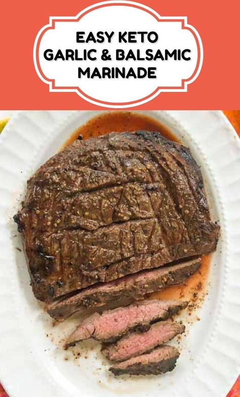 If you need a really easy low carb dinner, try this keto flank steak with an easy garlic & balsamic marinade. It just takes minutes to marinate the flank steak and and then grill it for dinner. The marinade is so flavorful and each serving has only 2.9g net carbs. Keto Flank Steak, Balsamic Flank Steak, Easy Low Carb Dinner, Marinade Flank Steak, Balsamic Steak, Keto Meat, Balsamic Marinade, Garlic Balsamic, Beef Flank Steak