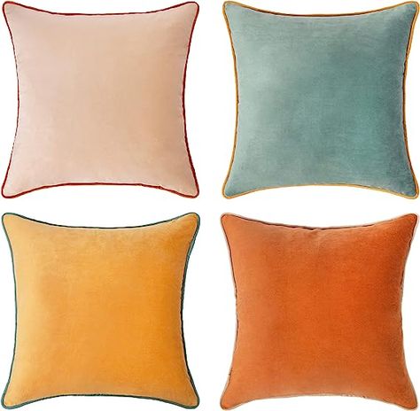 Set of 4 Soft Velvet Modern Double-Sided Designs, Mix and Match for Home Decor, Pillow Inserts Not Included (18x18 inch, Orange/Teal) Velvet Set, Orange Velvet, Garden Pillows, Block Style, Velvet Throw, Velvet Color, Velvet Pillow Covers, Velvet Throw Pillows, Decorative Throw Pillow Covers