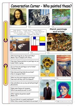 Conversation Corner, Art History Timeline, Corner Art, Art Handouts, Art History Lessons, History Worksheets, Istoria Artei, Art Worksheets, History Timeline