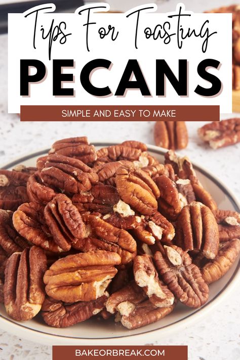 Toast pecans to elevate your baked goods! Use a warm oven and keep an eye on them to avoid burning. Feel free to sprinkle sea salt, cinnamon, or your favorite spices for an extra kick of flavor. How To Toast Pecans In The Oven, Toasting Pecans, How To Toast Pecans, Toast Pecans, Holiday Apps, Pecan Shortbread, Pecan Pies, Baking Tips And Tricks, Savory Treats