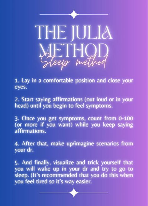 Julia Method, Shifting Methods, Close Your Eyes, Go To Sleep, Out Loud, Wake Up, Affirmations, How Are You Feeling, Sleep